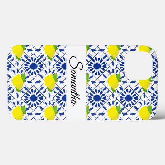 Blue Geometric Lemon Tile Case-Mate iPhone Case (Achterkant (horizontaal))