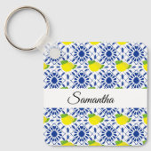 Blue Geometric Lemon Tile Sleutelhanger (Voorkant)