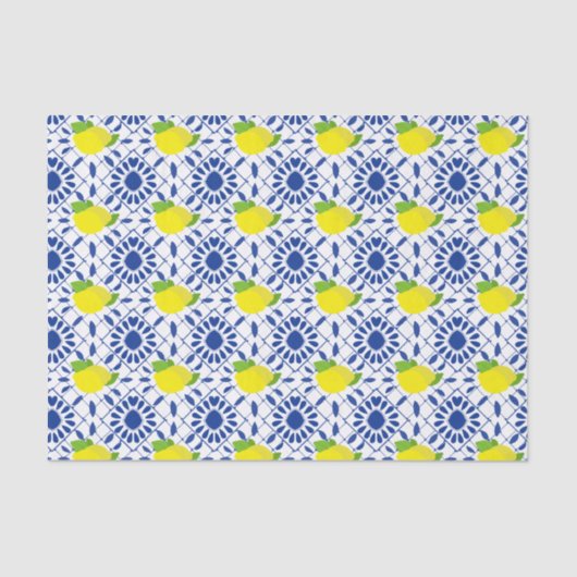 Blue Geometric Lemon Tile Tissuepapier (Voorkant)
