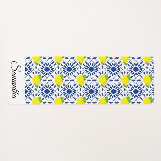 Blue Geometric Lemon Tile Yogamat (Achterkant (horizontaal))