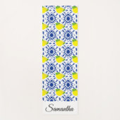 Blue Geometric Lemon Tile Yogamat (Voorkant)