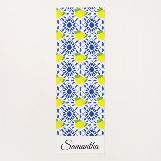 Blue Geometric Lemon Tile Yogamat (Achterkant)
