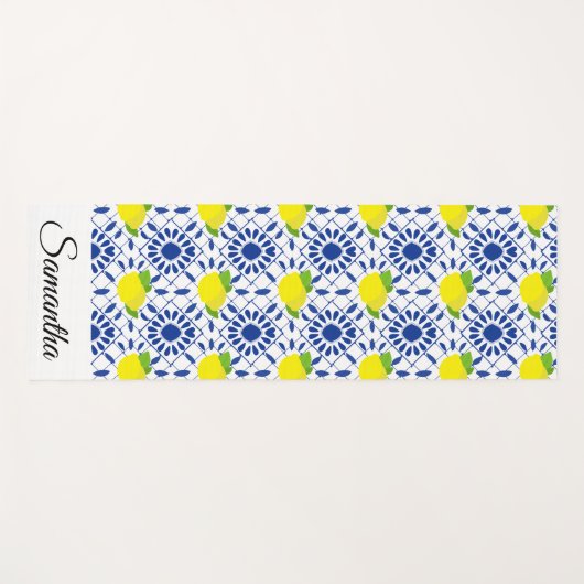 Blue Geometric Lemon Tile Yogamat (Voorkant (horizontaal))