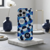 Blue Geometric Mosaic Bauhaus Monogram Custom Name