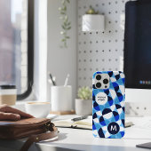 Blue Geometric Mosaic Bauhaus Monogram Custom Name