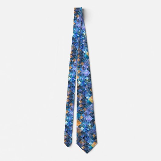 Blue Geometric Mosaic Pattern Stropdas (Achterkant)