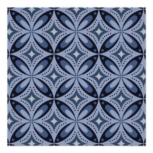 Blue Geometric Pattern Retro Style Perfect Poster (Voorkant)
