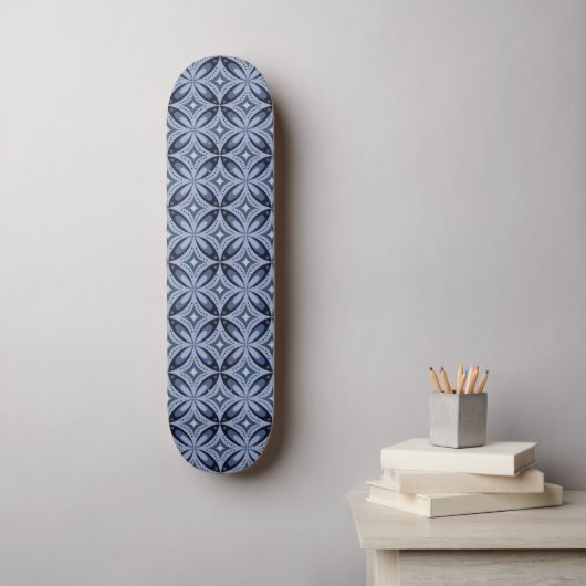 Blue Geometric Pattern Retro Style Skateboard (Muurkunst)