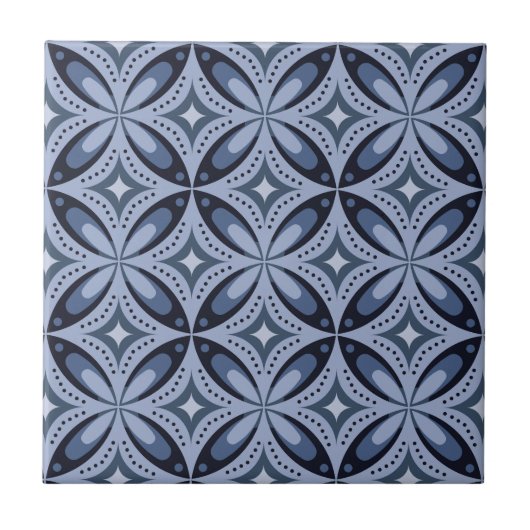 Blue Geometric Pattern Retro Style Tegeltje (Voorkant)
