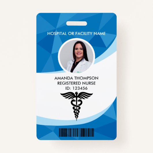 Blue Geometric Registered Neurse Photo ID Badge (Voorkant)