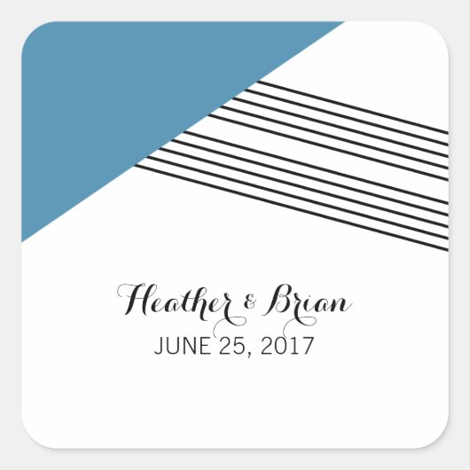 Blue Geometric Stripe Wedding Stickers (Voorkant)