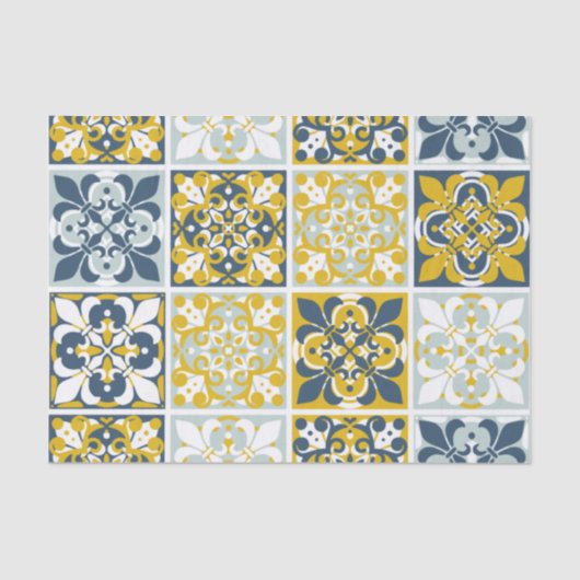  Blue Geometric Tiles Tissue Paper Tissuepapier (Voorkant)