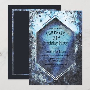 Blue Geometric Waterverf Surprise 21st Birthday Kaart
