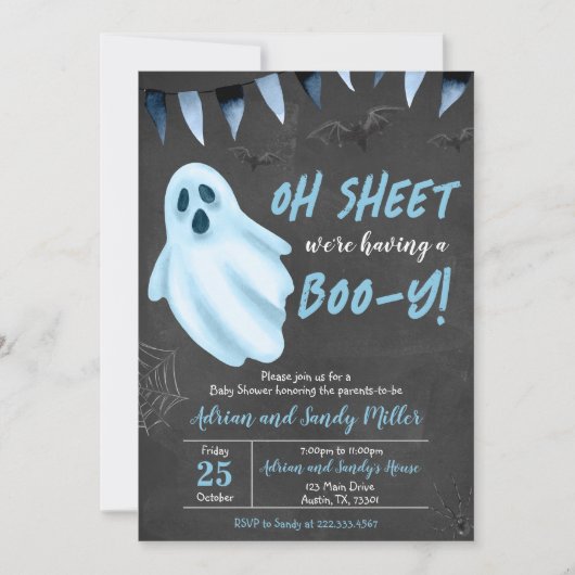 Blue Ghost Halloween Baby shower Kaart (Voorkant)