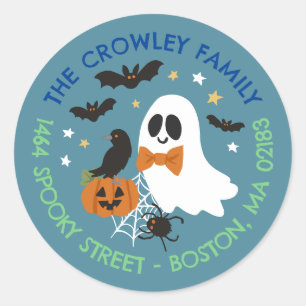 Blue Ghost Raven Halloween Familie Retouradres Ronde Sticker