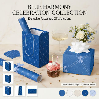 Blue Gift, White Polka Dots & Blue Bow Pattern Cadeaupapier