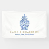 Blue Ginger Jar Pottery Logo Designer White/Blue Spandoek (Horizontaal)