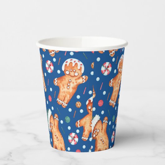 Blue Gingerbread Man Holiday Paper Cup Set Papieren Bekers (Links)