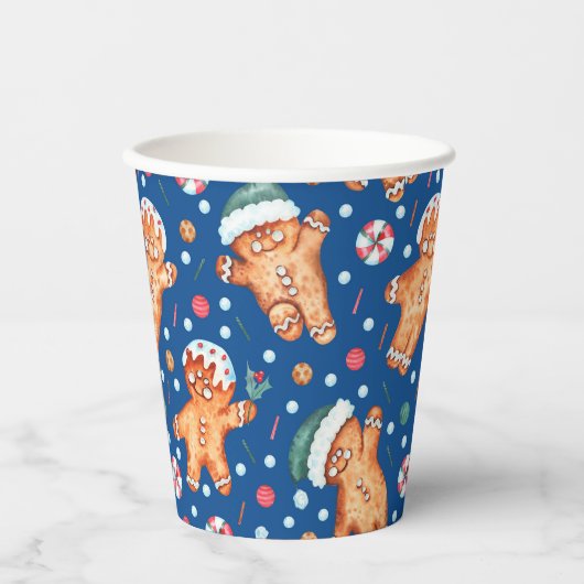 Blue Gingerbread Man Holiday Paper Cup Set Papieren Bekers (Voorkant)