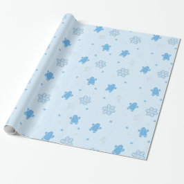 Blue Gingerbread Man Snowflakes Kerstmispatroon Cadeaupapier