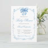 Blue Gingham and Bow Baby Shower Boy Kaart (Staand voorkant)