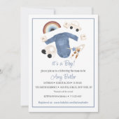 Blue Gingham and Toys Baby Boy Shower Invitation (Devant)