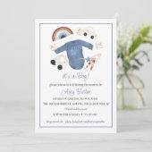 Blue Gingham and Toys Baby Boy Shower Invitation (Debout devant)