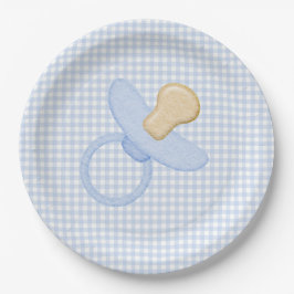 Blue Gingham Baby Boy Pacifier Baby shower Papieren Bordje
