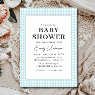 Blue Gingham Baby Boy Shower Kaart
