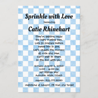 Blue Gingham Baby Boy Shower Sprinkle Invitation Kaart