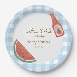 Blue Gingham Baby-Q Circular Plate Papieren Bordje