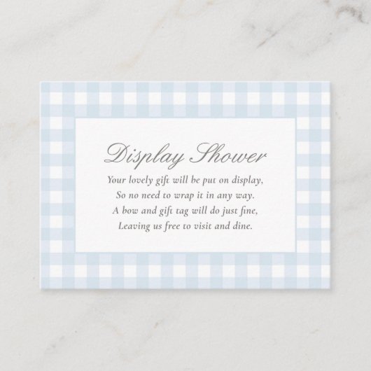Blue Gingham Baby shower Display Douche Informatiekaartje (Voorkant)