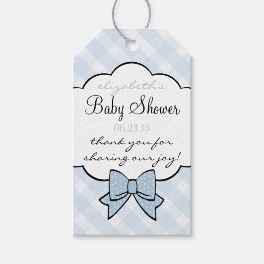 Blue Gingham Baby shower Gast Favor Bedankt Cadeaulabel (Voorkant)