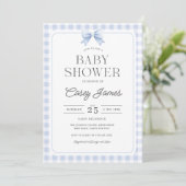 Blue Gingham Baby Shower Invitation (Debout devant)
