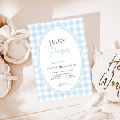 Blue Gingham Baby Shower Invitation Kaart