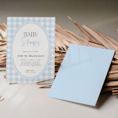 Blue Gingham Baby Shower Invitation Kaart