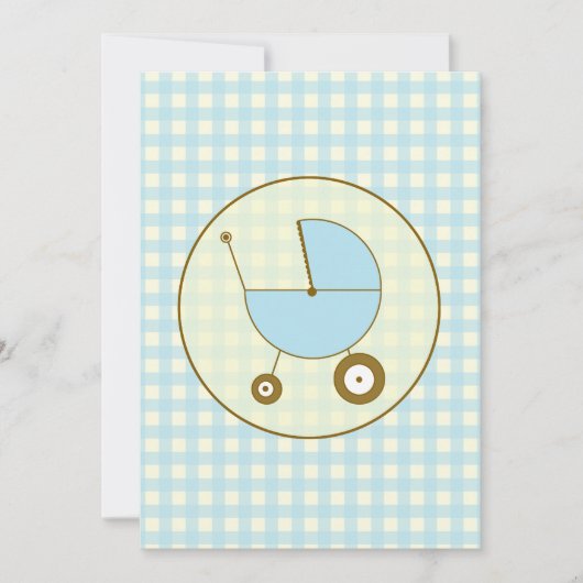Blue Gingham Baby shower Invitation Kaart (Voorkant)