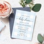 Blue Gingham Baby shower Kaart