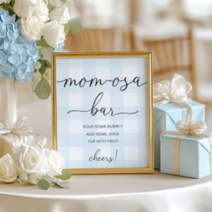 Blue Gingham Baby shower Mam-osa Bar Sign Poster