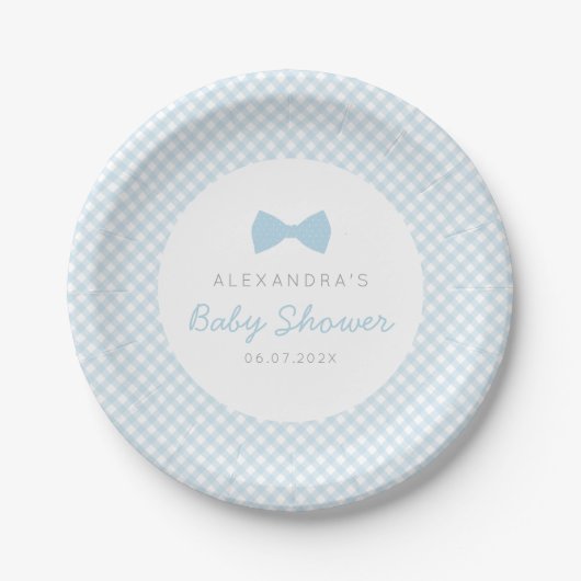 Blue gingham-baby shower papieren bordje (Voorkant)