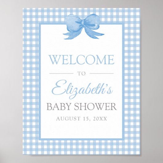 Blue Gingham Baby shower Welcome Poster (Voorkant)