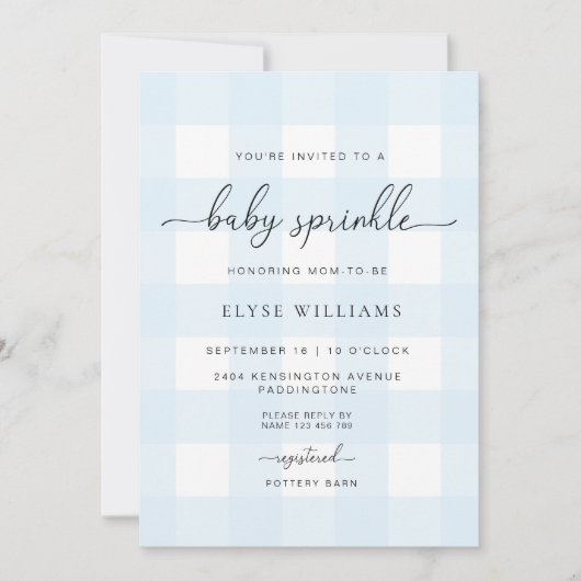 Blue Gingham Baby Sprinkle Kaart (Voorkant)