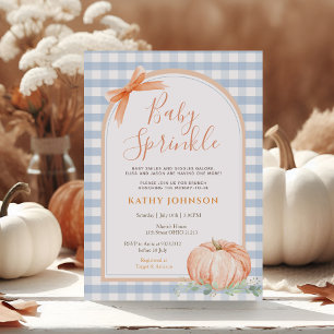 Blue Gingham Baby Sprinkle Pumpkin Baby shower Kaart