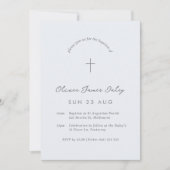 Blue Gingham Baptism Christening Cross Uitnodiging (Voorkant)