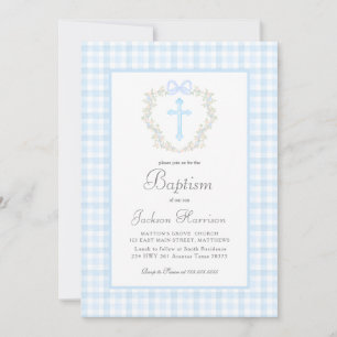 Blue Gingham Baptism Uitnodiging, Jongensdoop Kaart