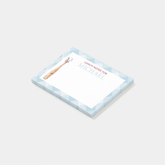 Blue Gingham Baseball Kinder aangepaste lunchbox Post-it® Notes (Schuin)