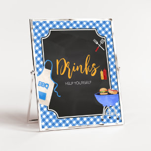 Blue Gingham BBQ Baby shower Drinken Poster