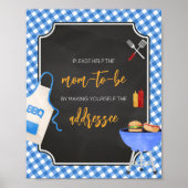 Blue Gingham BBQ Baby shower Envelope Station Poster (Voorkant)