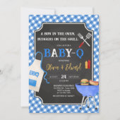 Blue Gingham BBQ Baby shower Kaart (Voorkant)