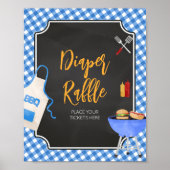 Blue Gingham BBQ Baby shower Luier Raffle Poster (Voorkant)